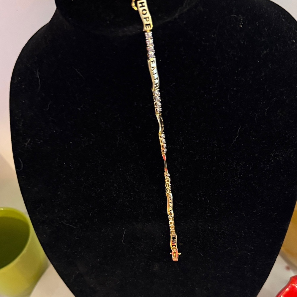 Gold-Tone Love Hope Faith Bracelet with the silver tone design feature - Picture 7 of 15